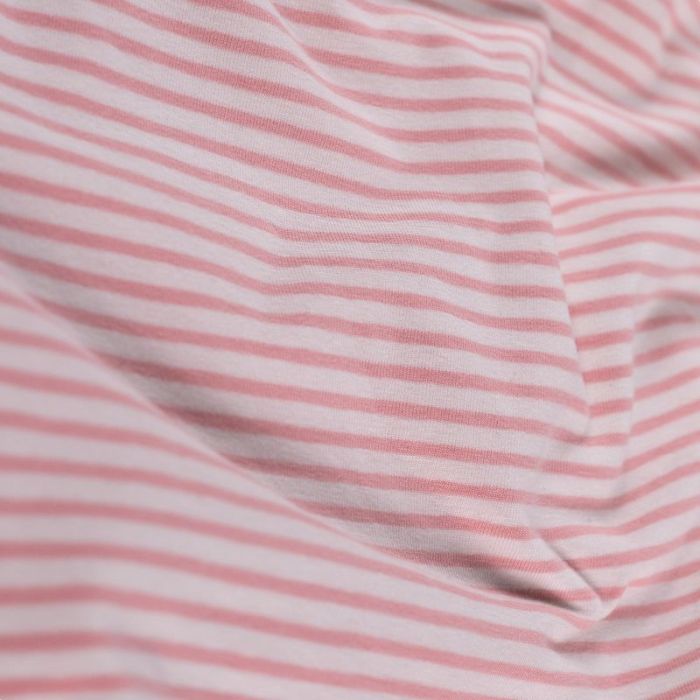 Tissu jersey fin rayures marinière - rose clair x 10 cm