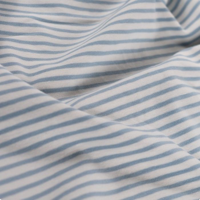 Tissu jersey fin rayures marinière - bleu clair x 10 cm