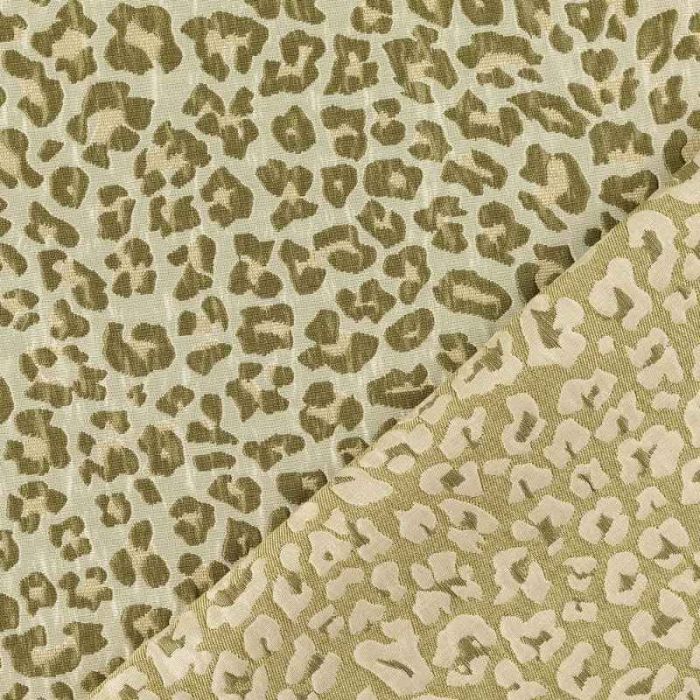 Tissu jacquard léopard lurex- vert kaki x 10 cm