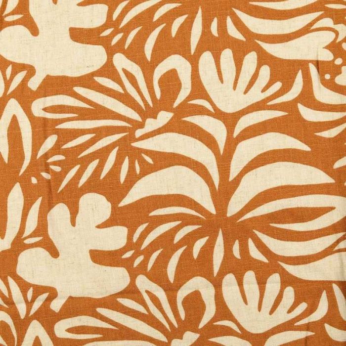 Tissu viscose lin fleurs abstraites - marron fauve x 10 cm
