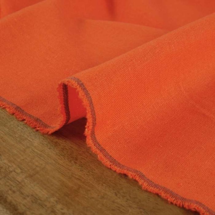 Tissu viscose lin haute couture - orange x 10 cm