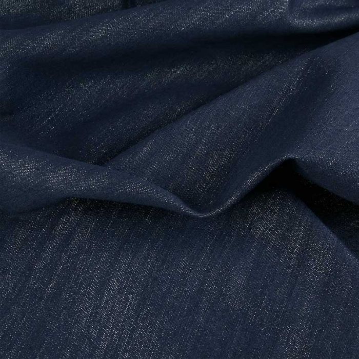 Tissu denim lamé argent haute couture - bleu marine x 10 cm