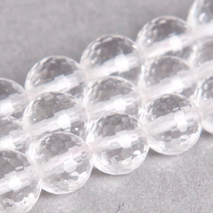 Cristal de roche : perle ronde à facettes 8mm cristal x2