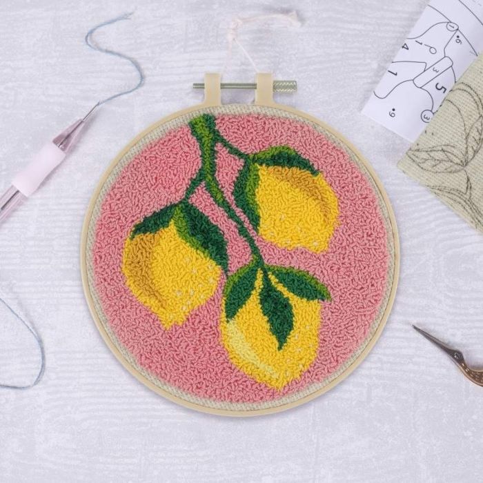 Kit broderie punch needle avec tambour - Citrons