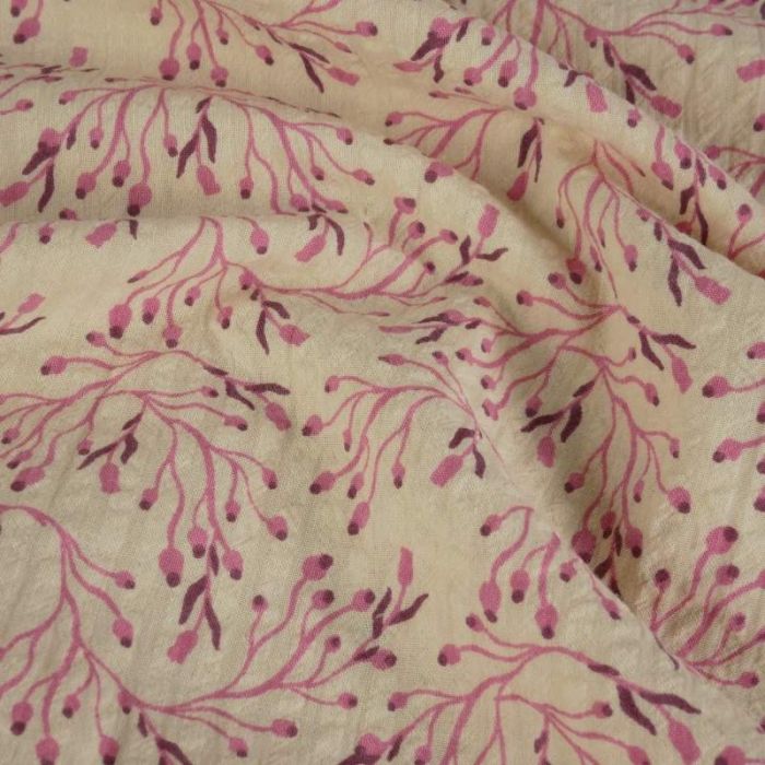 Tissu seersucker fleurs vivaces - rose x 10 cm