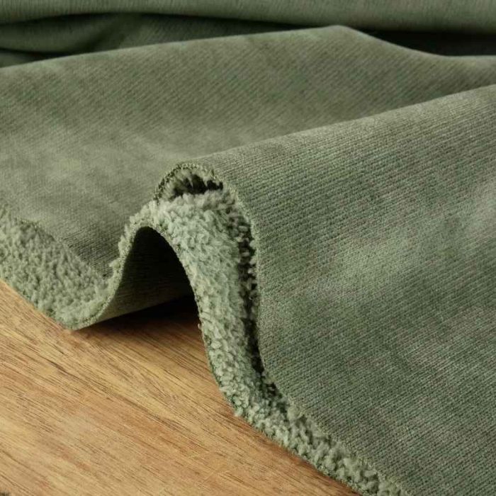 Tissu velours maille envers sherpa fausse fourrure - kaki x 10 cm
