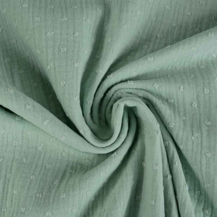 Tissu double gaze uni plumetis - vert de gris x 10 cm