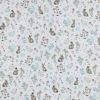 Tissu double gaze lapins et fleurs - blanc x 10 cm