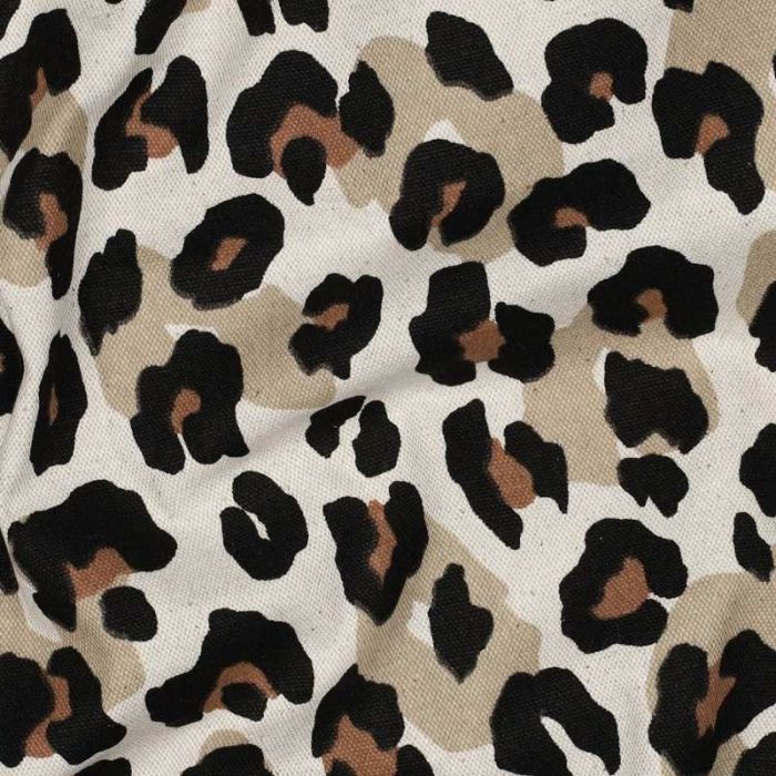 Tissu canvas effet lin motif léopard - beige x 10 cm