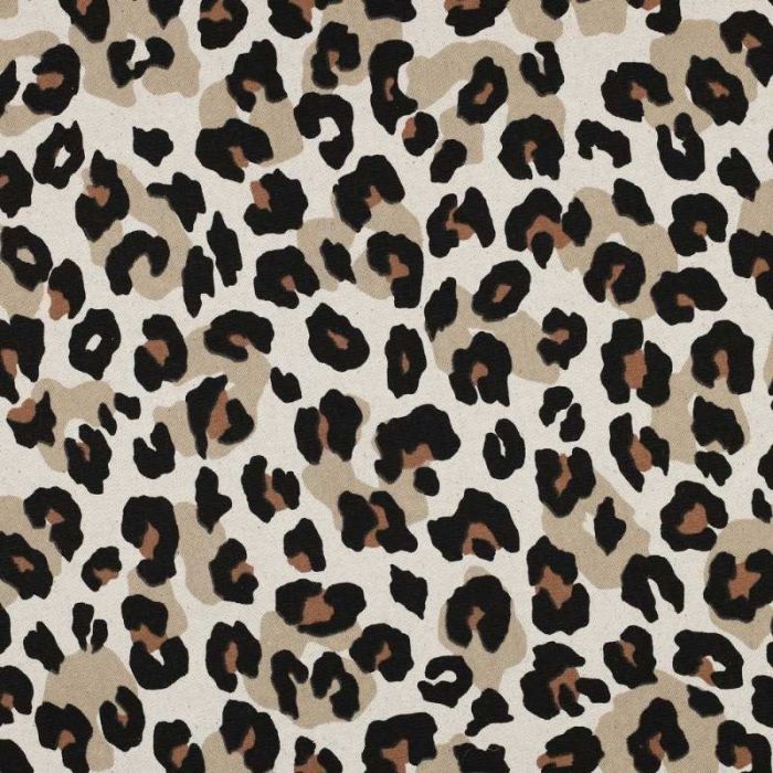 Tissu canvas effet lin motif léopard - beige x 10 cm