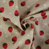 Tissu demi-natté canvas motifs fraises - beige x 10 cm