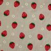 Tissu demi-natté canvas motifs fraises - beige x 10 cm