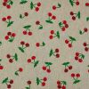 Tissu demi-natté canvas motifs cerises - beige x 10 cm
