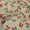Tissu demi-natté canvas motifs cerises - beige x 10 cm