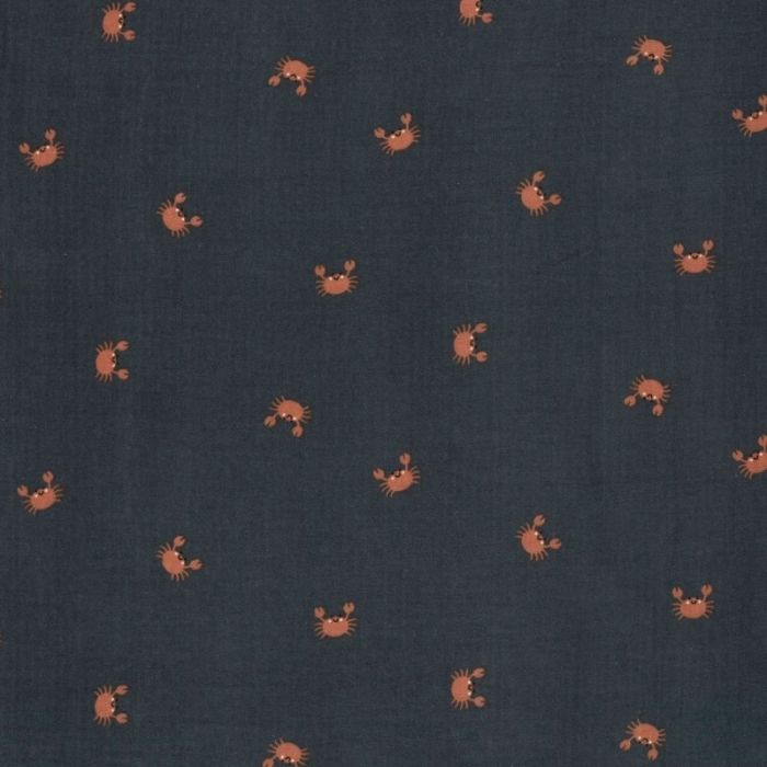 Tissu double gaze crabes - bleu marine x 10 cm