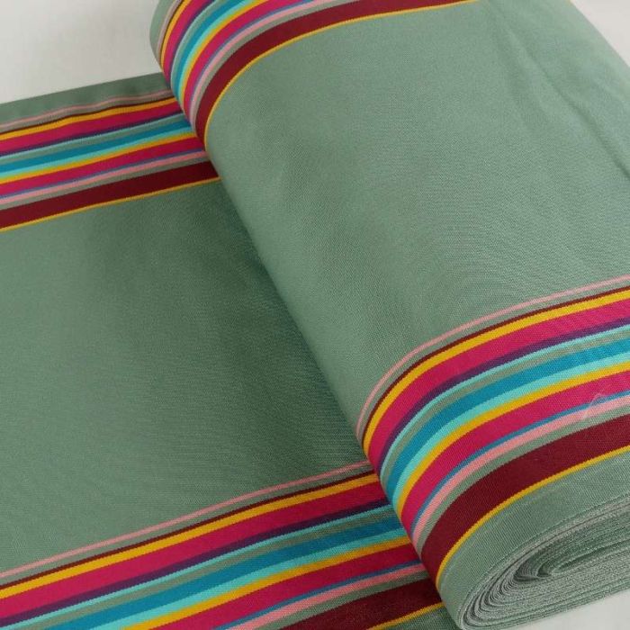 Tissu extérieur transat Dralon rayures - vert sauge x 10 cm