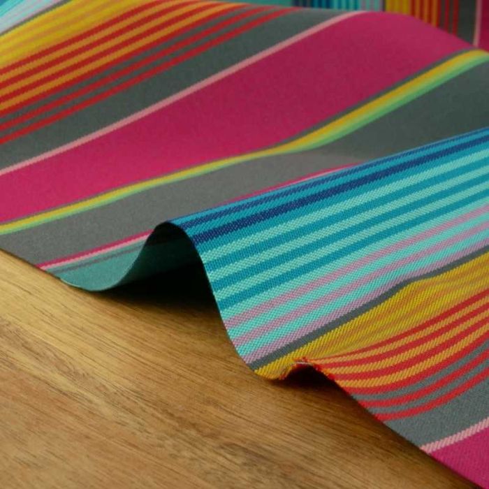Tissu déperlant extérieur à rayures - multicolore x 10 cm