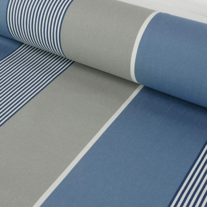 Tissu déperlant extérieur à rayures - bleu gris x 10 cm
