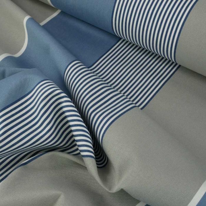 Tissu déperlant extérieur à rayures - bleu gris x 10 cm