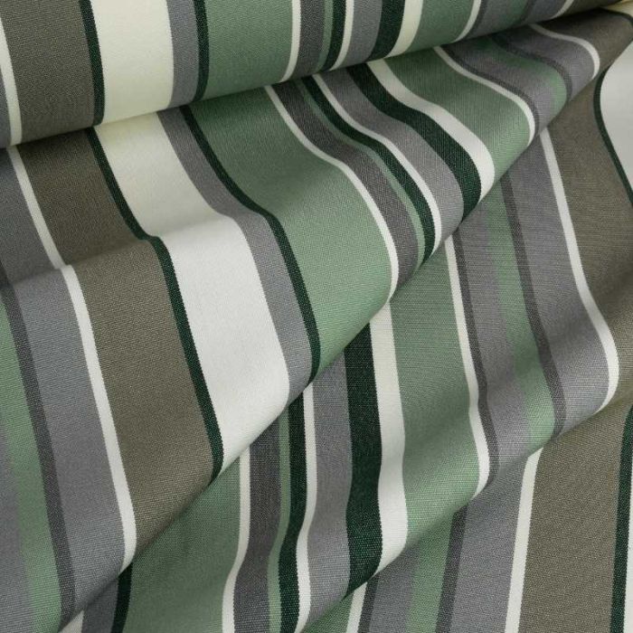 Tissu déperlant extérieur à rayures - vert gris x 10 cm