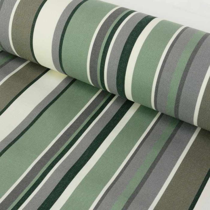 Tissu déperlant extérieur à rayures - vert gris x 10 cm