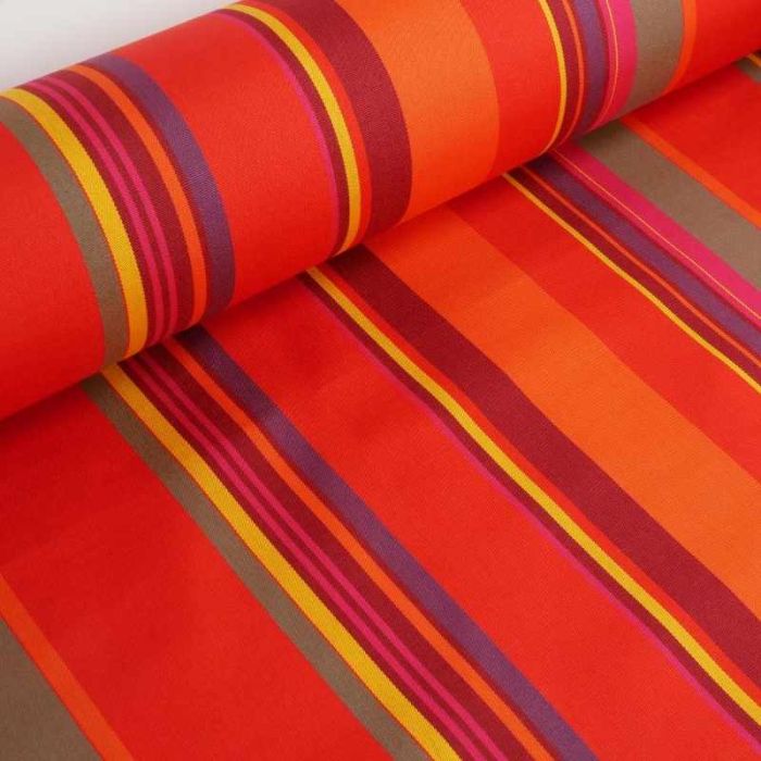 Tissu déperlant extérieur à rayures - rouge x 10 cm