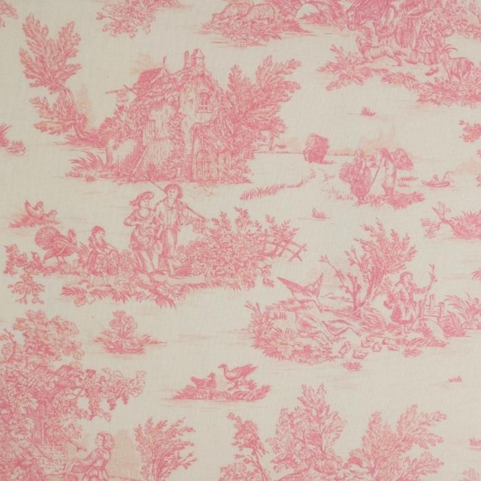 Tissu coton enduit toile de Jouy - rose x 10 cm