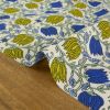 Tissu cretonne arabesques de fleurs - bleu roi x 10 cm
