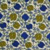 Tissu cretonne arabesques de fleurs - bleu roi x 10 cm
