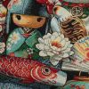 Tissu jacquard gobelin souvenirs japonais - multicolore x 10 cm