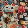 Tissu jacquard gobelin souvenirs japonais - multicolore x 10 cm