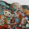 Tissu jacquard gobelin souvenirs japonais - multicolore x 10 cm