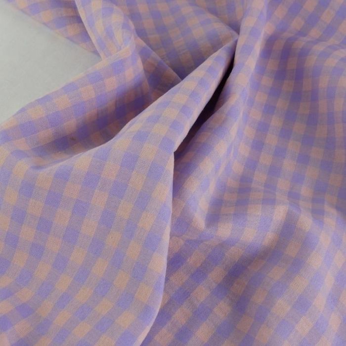 Tissu seersucker vichy carreaux - violet lilas x 10 cm