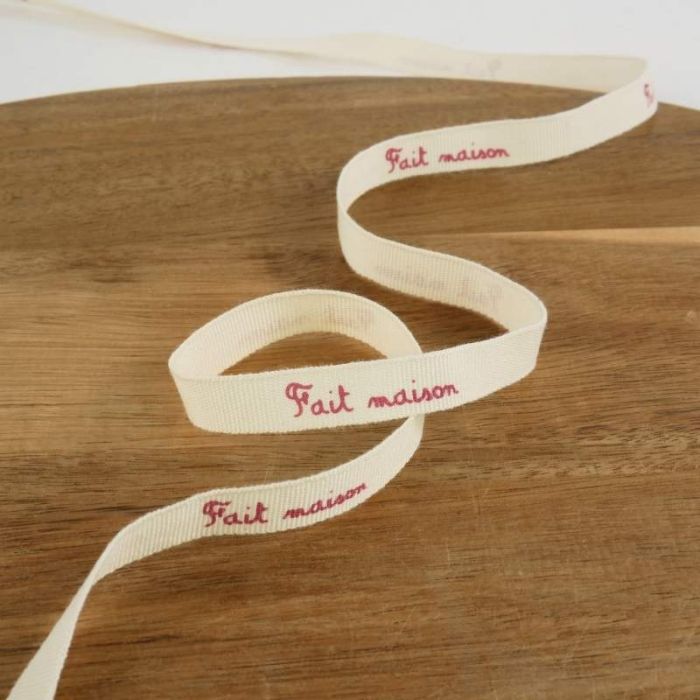 Ruban imprimé fait maison - écru x 10 cm