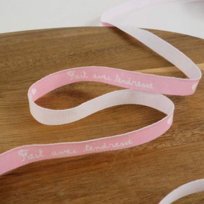 Ruban imprimé fait avec tendresse - rose x 10 cm