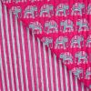 Tissu matelassé réversible éléphants indiens - rose fuchsia x 10 cm
