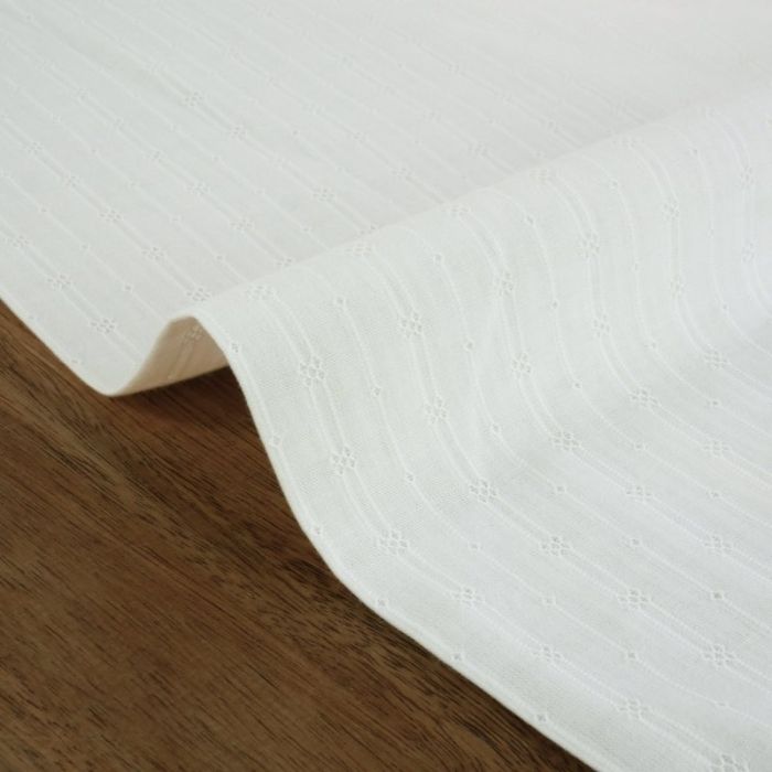 Tissu voile coton brodé rayures - écru x 10 cm