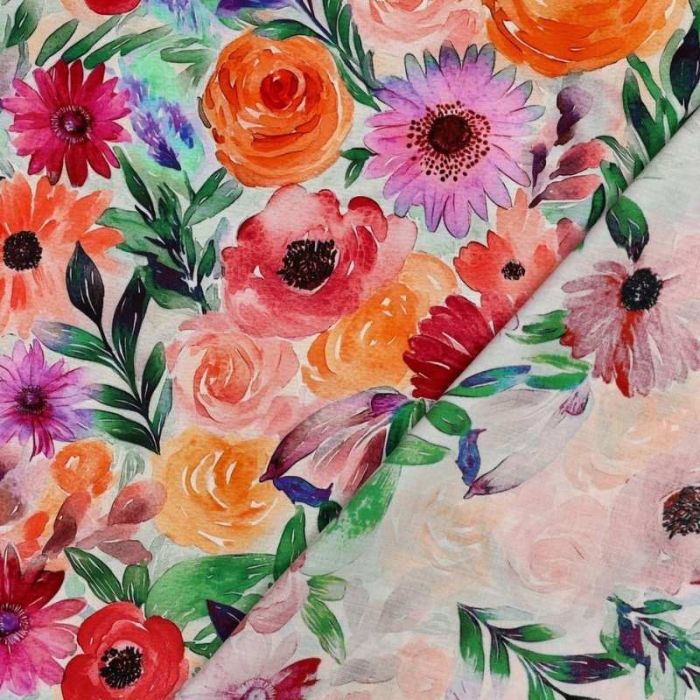 Tissu viscose bouquet de fleurs - multicolore x 10 cm