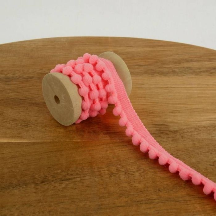 Galon pompons élastique corail fluo 12 mm x 10 cm 