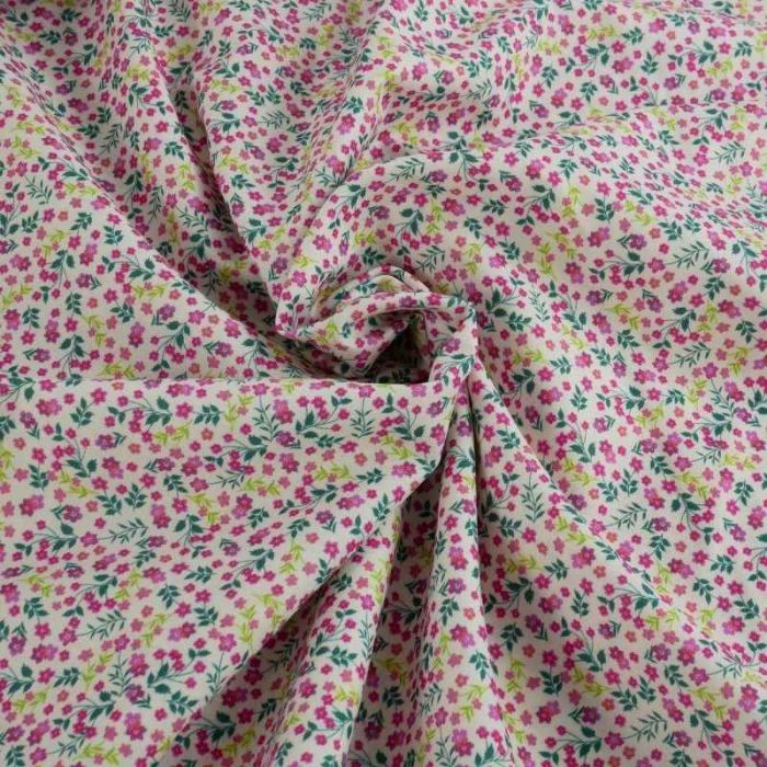 Tissu batiste coton mini fleurs - framboise x 10 cm