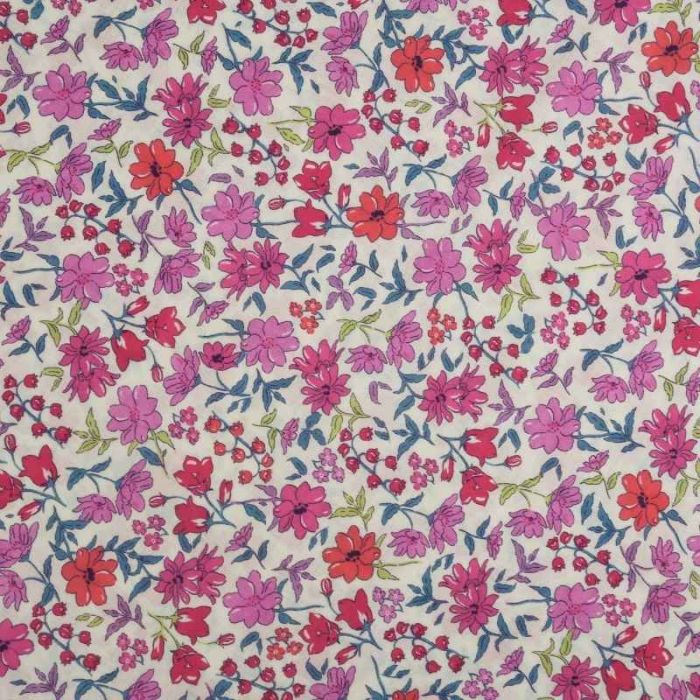Tissu batiste coton fleurs - rose x 10 cm