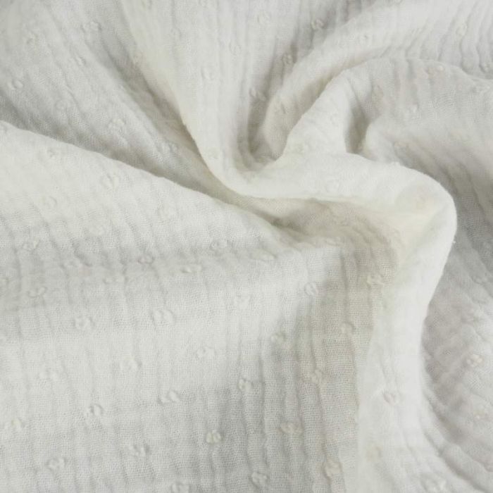 Tissu double gaze uni plumetis - blanc cassé x 10 cm