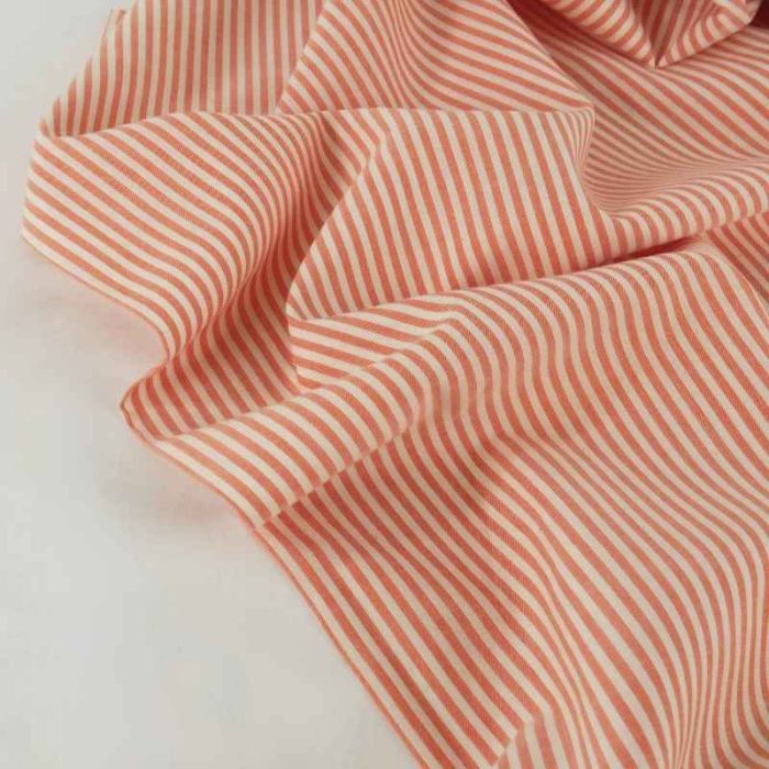 Tissu coton viscose à rayures - orange x 10 cm