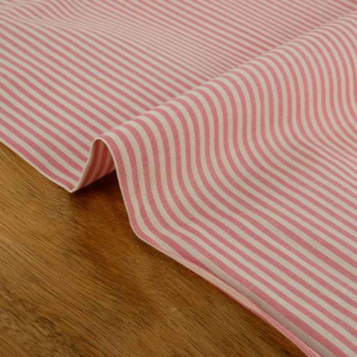 Tissu coton viscose à rayures - rose corail x 10 cm