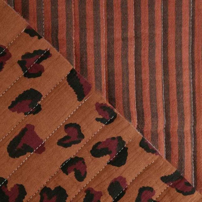 Tissu matelassé réversible coeurs léopard - terracotta x 10 cm
