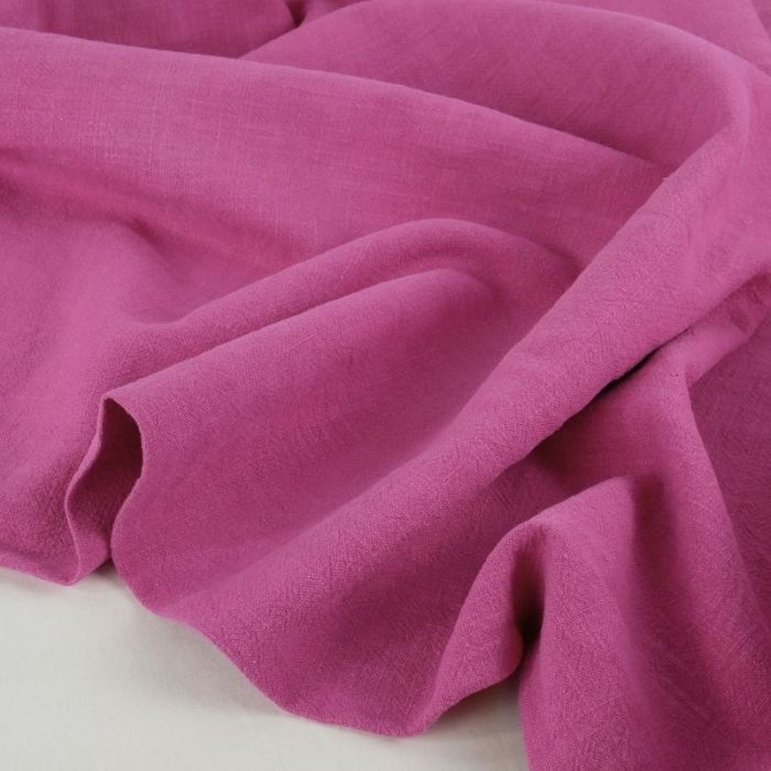 Tissu lin lavé uni - fuschia x 10 cm