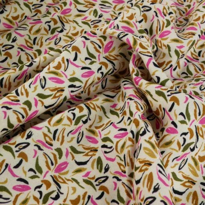Tissu viscose oeko-tex pétales rose - écru x 10 cm