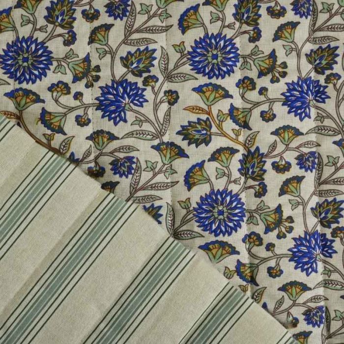 Tissu matelassé réversible fleurs indiennes - beige x 10 cm