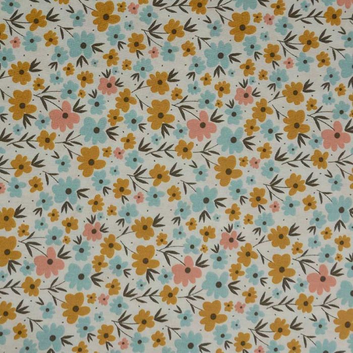 Tissu popeline coton fleurs pastel - écru x 10cm