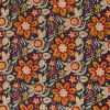 Tissu voile fleurs indiennes batik - bleu marine x 10 cm